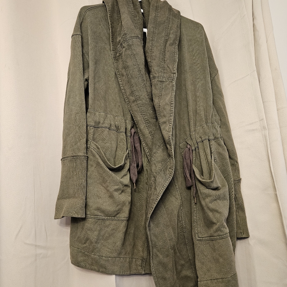 Free People Studio City Army Green Open Cardigan Jacket Chunky Oversized Boho L - Picture 10 of 10